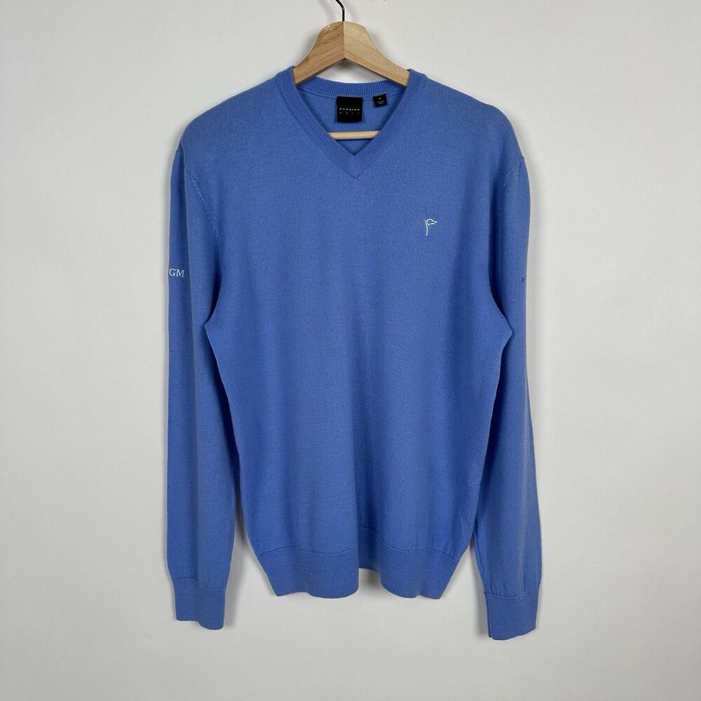 Dunning Golf Wool Sweater Mens XL Blue V-Neck Pullover Logo Classic Fit Initials
